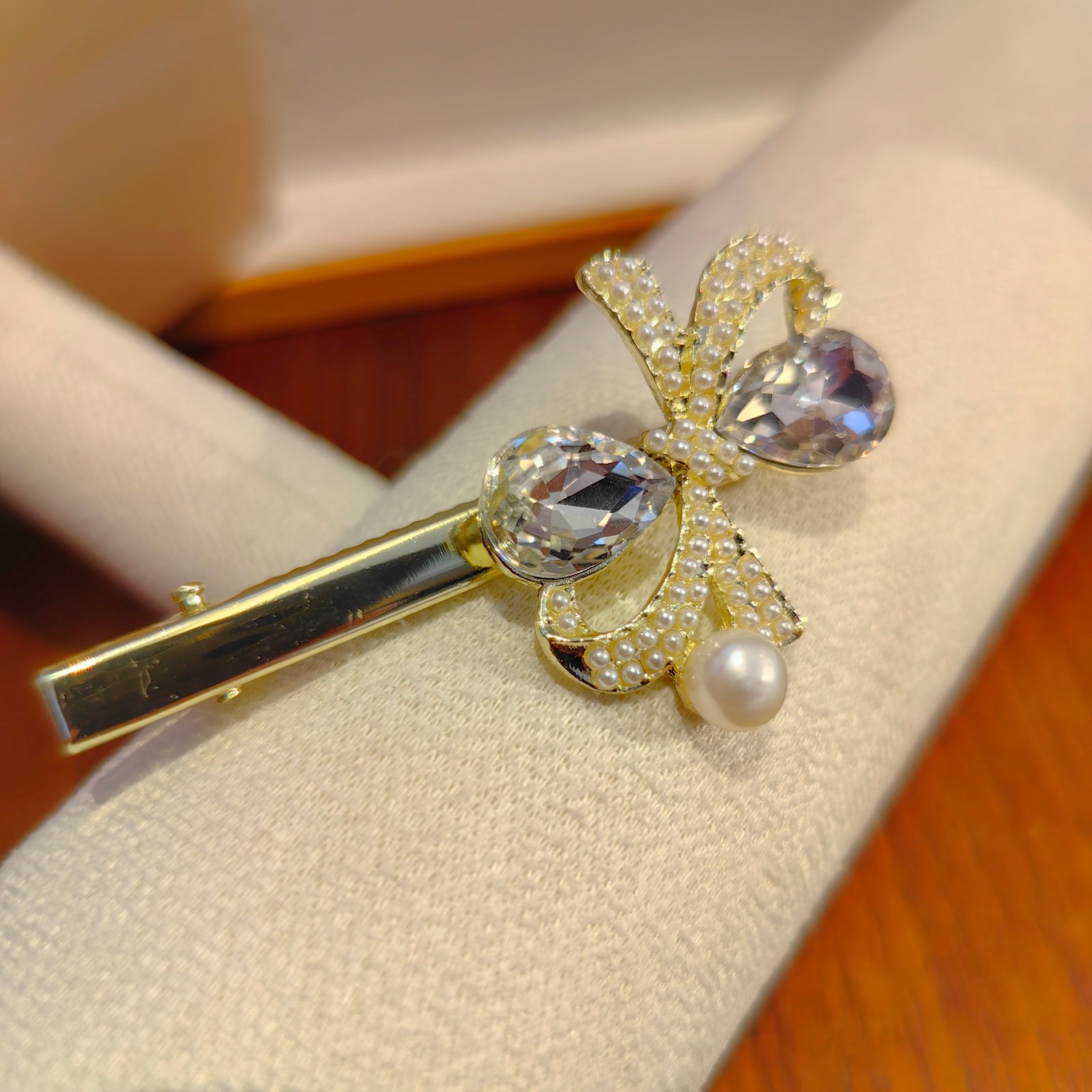 [EN] Waterdrop Diamond Bow Pearl Hair Clip[CN] 水滴钻蝴蝶结珍珠发夹