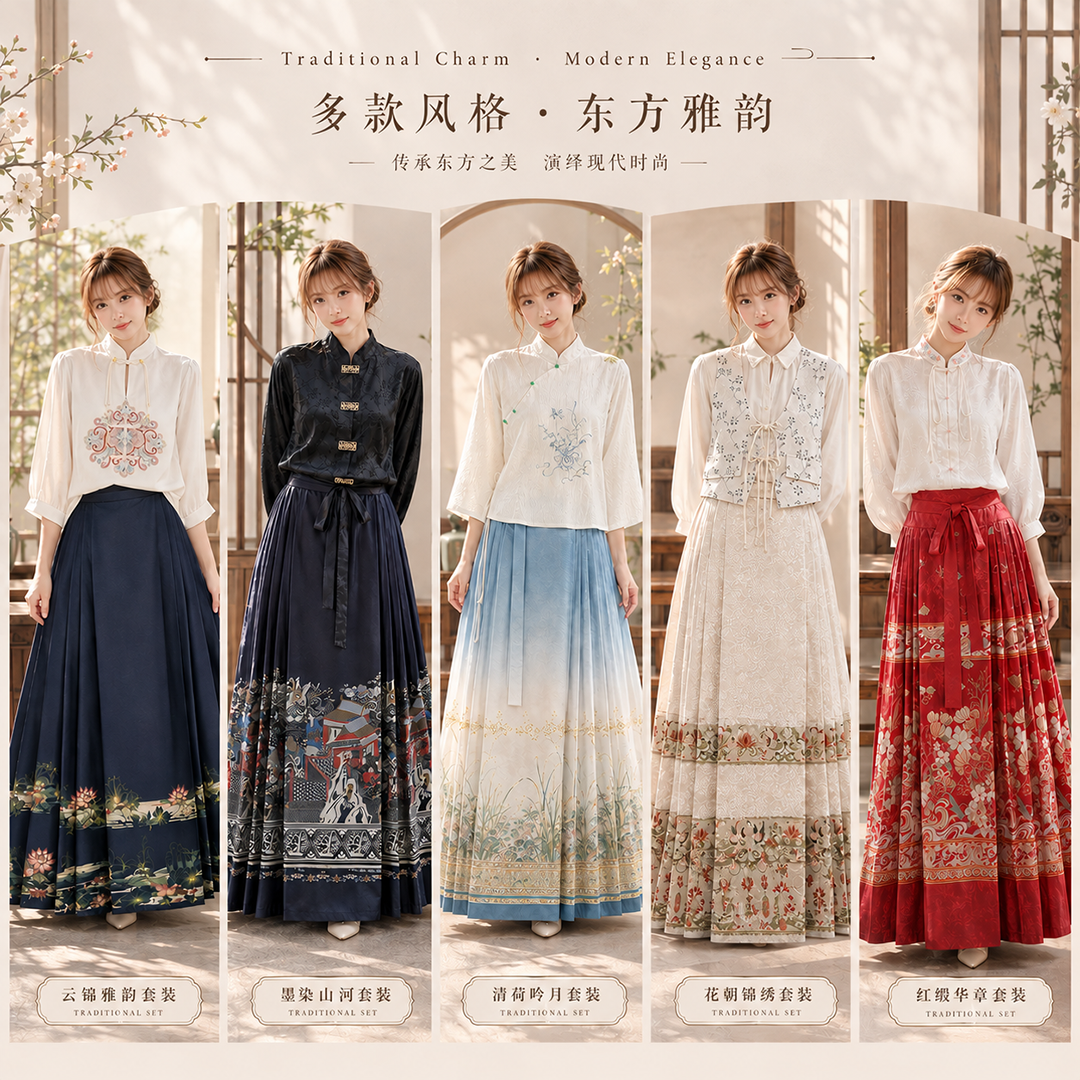 印花马面裙套装~新中式女装